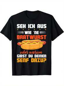 Funny Men's T-Shirt "I Look Like A Bratwurst, Grill Master", Vintage Men's T-Shirt, Casual Summer Men's T-Shirts, Party Costumes, Carnival T-Shirt, Loose And Comfortable For Summer. - Black - View 1