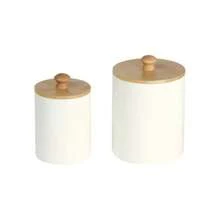 Set de Contenedores de Cerámica con Tapa de Bambú acabado resistente y elegante para cocina o regalo - Blanco - Ver 9