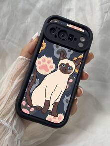 NR180 シャム猫のかわいい猫,対応するPixel 10 9 8 Pro 9A 8A ケース、対応するiPhone17 16 15 14 13 12 11 Pro Max 7 8 16 15 14 Plus 16e 17e 17 Air ケース、フルカメラ保護ソフト TPU ケース、キャンディカラーエンジェルアイラダーマットシリコン肌に優しいタッチフォンケースカバー（女性＆女の子向け） - ブラック - チェックする 6