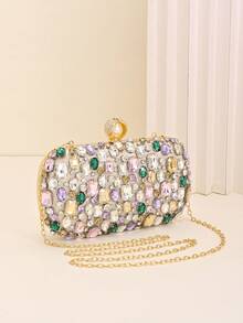  Women's Colorful Crystal Clutch Purse - Handmade Rhinestone Embellished Evening Bag With Detachable Chain, Formal Party Handbag For Wedding Prom Cocktail,Colorful Rhinestone Clutch Bag For Women Luxury Crystal Evening Bag With Chain Wedding Party Prom Handbag For Wedding Prom Party Formal Occasions - Gold - View 1