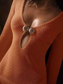 PREMIUM DRESS OVERCOAT WITH METAL SHELL EMBELLISHMENT - Orange - View 10