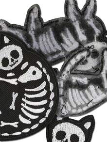 5pcs/Set Bone Cat Pattern Embroidered Cloth Patches, Versatile Polyester Ironing/Sewing Applique Trims, Suitable For DIY Clothing, Bags, Shoes, Curtains, Hats, Home Decor Accessories - 5 Cats - View 4