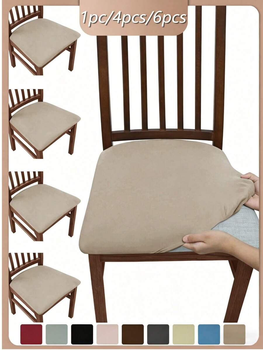 1 pieza/4 piezas/6 piezas Fundas elásticas y lavables para sillas de terciopelo en unicolor, sencilla pero elegante, suave y cómoda, resistente al polvo para el comedor/sala de estar