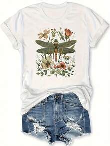 Women's Short-Sleeved Cotton T-Shirt With A Floral And Bohemian Print, Casual Style, Ideal For Spring And Summer, Perfect Choice, Round Neck. - 白色 - 查看 6