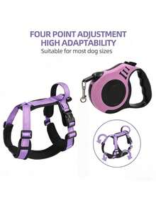 Anti-Snatching Anti-Pull Dog Chest Harness & Leash Set, 4-Point Adjustable Soft Breathable Thick Pet Vest, Lightweight Heat-Dissipating Design For Summer Walking Training, Suitable For Small Medium Dogs - Purple - View 9