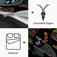 3pcs Video Game Controller Pattern Bedding Set (1 Duvet Cover + 2 Pillow Shams, No Filling), Soft & Breathable Polyester Fabric, Suitable For All Seasons, Easy Care, Fits Twin/Full Size, Suitable For Home, Dorm, Apartment, Hotel, Vacation, And Gift - Multicolor - View 3