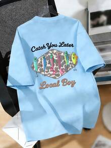 Tween Boy Casual Graphic Print Crew Neck Short Sleeve T-Shirt, Summer Top - Baby Blue - View 6
