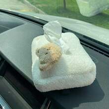 1 pieza Caja de pañuelos de coche con decoración de oso de peluche - Caja de pañuelos con forma de cabeza de oso - Ver 2