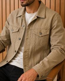 Men's Denim Jacket With Iron Button Closure - Caqui - Ver 1