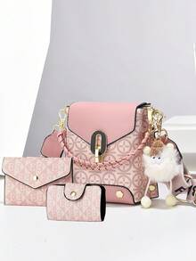 Mini Phone Bag Set - Fashionable Printed Shoulder Crossbody Bag - Pink - View 2