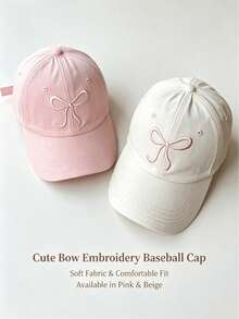 1pc Women's New Classic Washed Unstructured Baseball Cap, Adjustable Size, Bow Embroidery Baseball Cap, Women's Beach Accessory, Travel Essential,Holiday,Festival - Regular Model - View 2