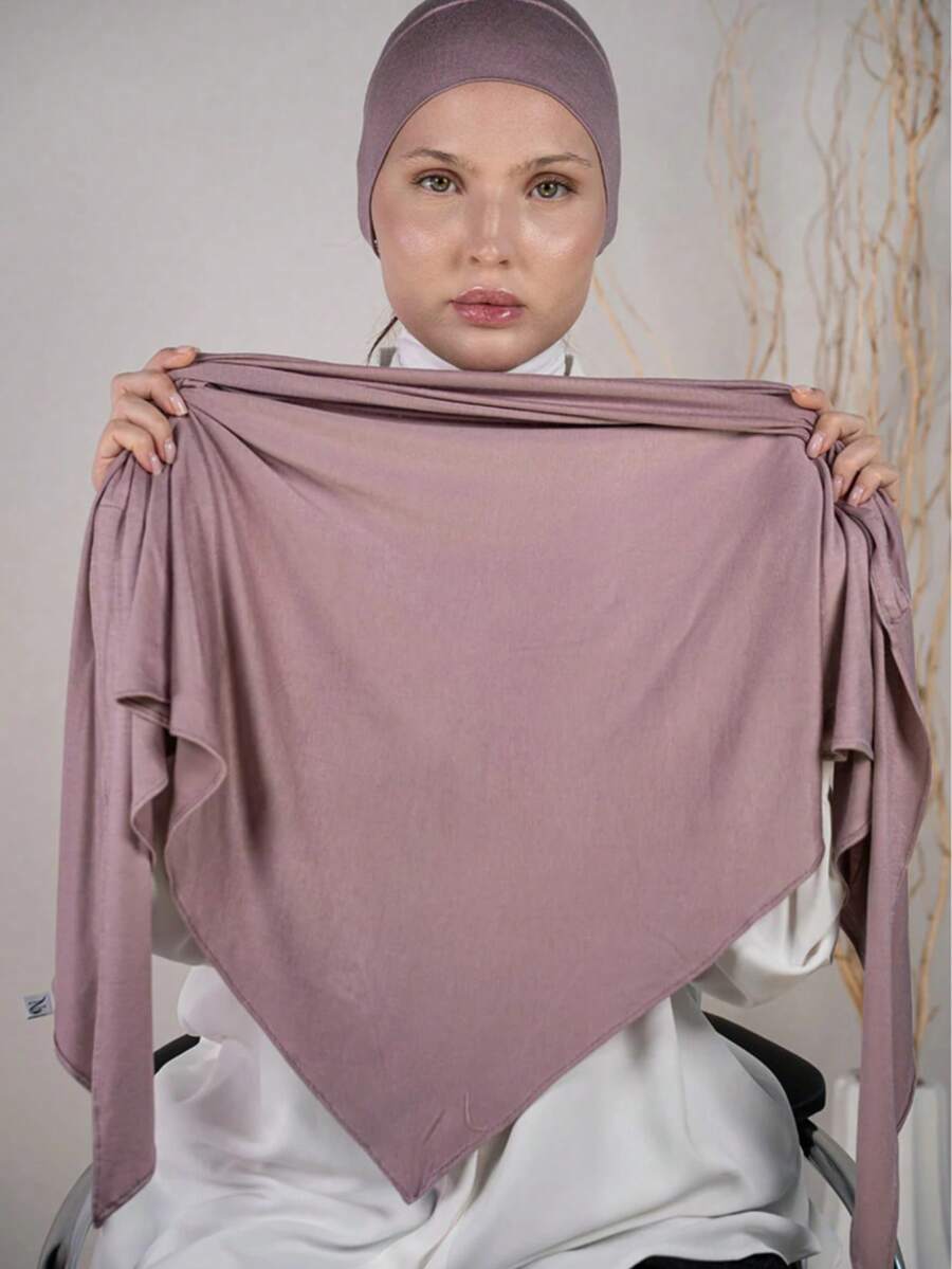 1pc Instant Triangle Hijab, All-In-One Tie-Up Design, Quick Wrap Without Slipping, No Undercap Needed, Suitable For Daily Wear, Prayer, And Outings - Leather Pink - View 1