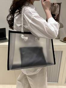 2件套 时尚撞色透明沙滩手提包 女士 - 黑色 - 查看 3