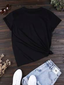 Women's 100% Cotton T-Shirts 2026 - Women's Casual Short Sleeve T-Shirt - Dog Breed Pattern Print, Soft Round Neck, Black, Machine Washable, Spring Summer Fashion Top, Cute T-Shirt, Weekend Style, Breathable Shirt For Pet Owners, Korean Style - Black - View 2