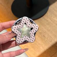 可爱粉色不对称造型拉推式手机支架，星形镜面磁吸3D立体甜美酷炫设计，便携可折叠，免提支架，波点图案，送给闺蜜的节日、母亲节、生日礼物 - 彩色 - 查看 6