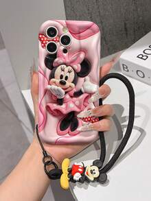 Disney Mickey Mouse Clubhouse Phone Case : 3D Fluffy Pattern Border Protector Phone Soft Phone Case With A Free Cute Mickey Bracelet Chain Lanyard, Mickey, Minnie, Goofy, Donald Duck, Daisy Duck, Pluto, For Apple 17 Promax 17 Pro 16 15 14 13 12 11 Pro Max XS Max X XR Soft Cover Summer Phone Case - 白色 - 查看 3