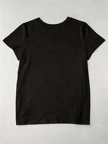 Camiseta para mujer con estampado " Hoop  Lover  Player", cuello redondo, manga corta casual para primavera y otoño - Negro - Ver 2