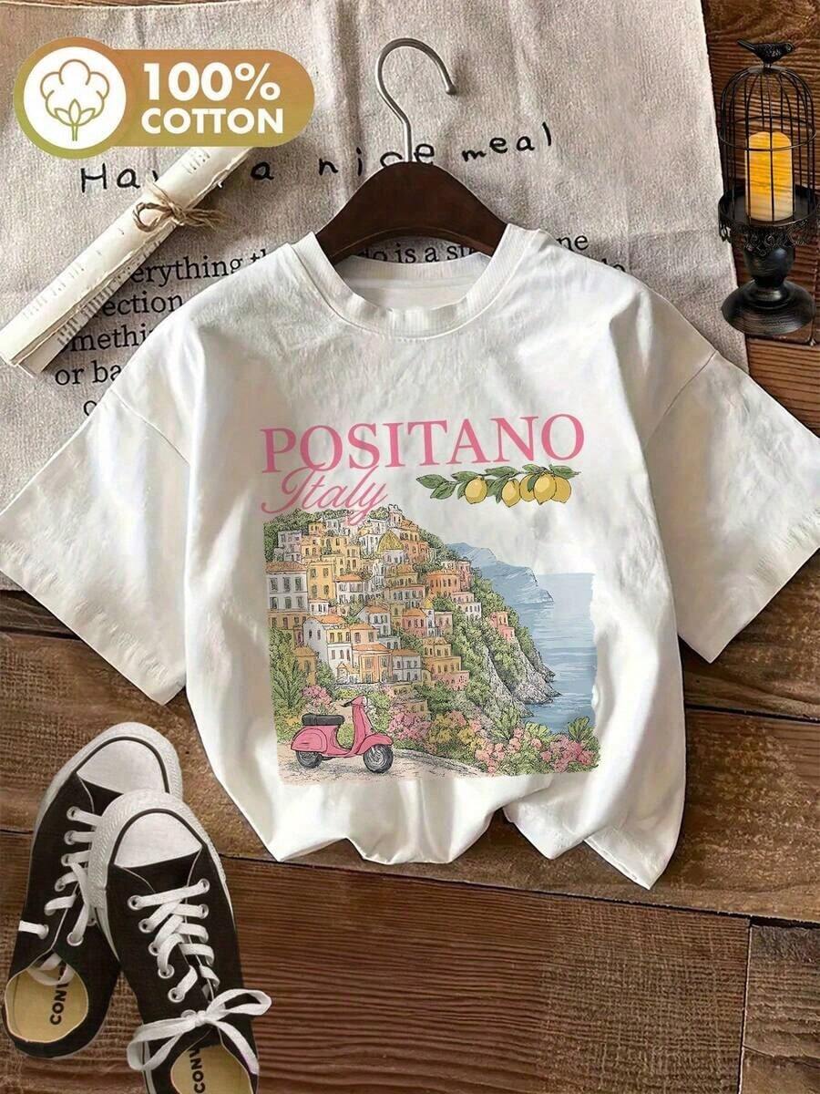 Women's Casual Printed T-Shirt, Short Sleeve And Round Neck, Local Urban Fashion Spring/Summer. Women's Blouses, Women's T-Shirts. 180g (S-XXXL) - 白色 - 查看 1