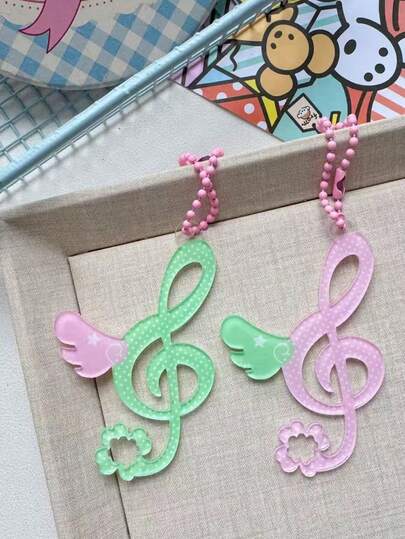 2pcs Clover & Music Note Charm, Cute & Lovely High-Quality Keychain, Bag Pendant