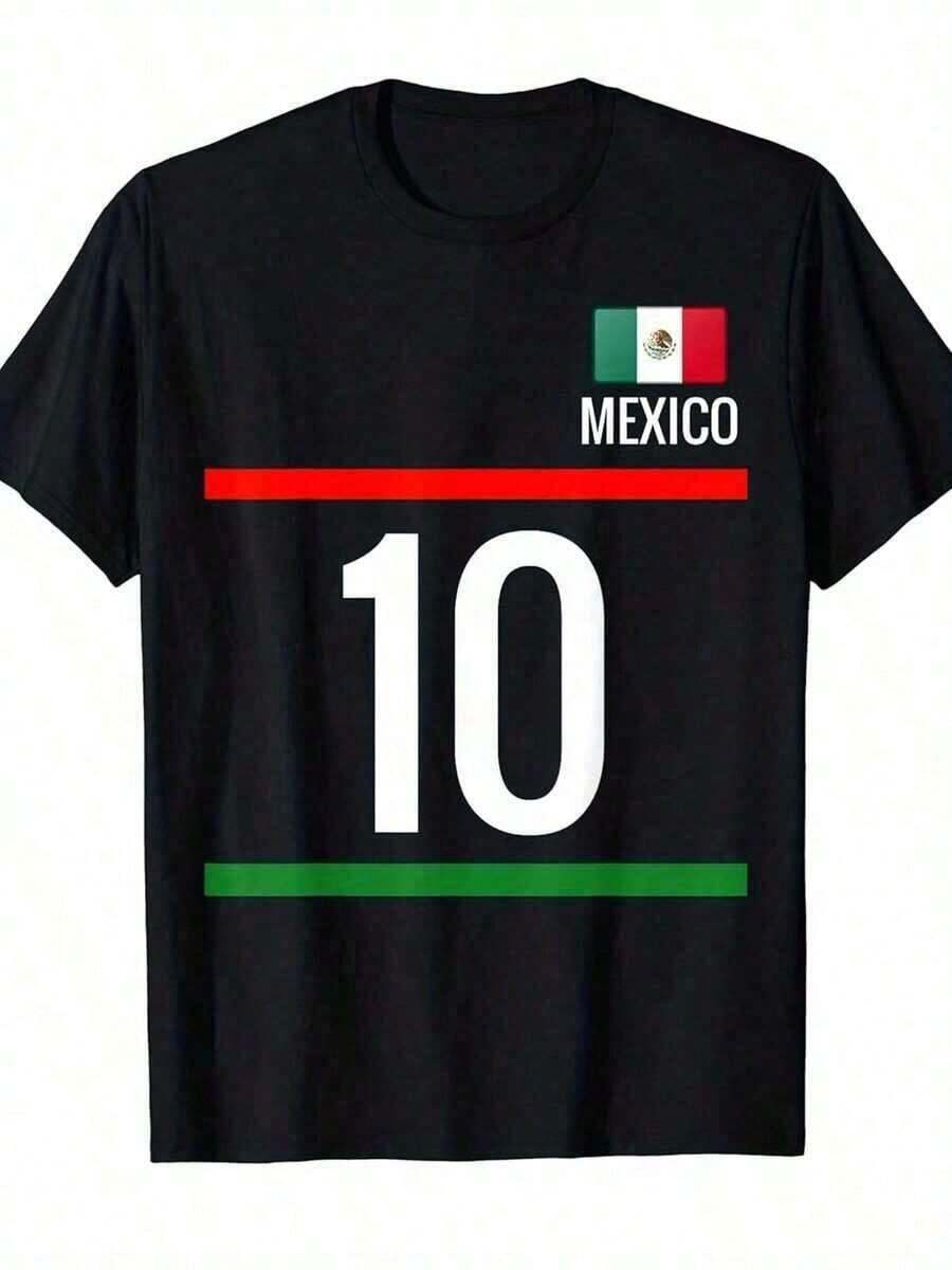 Camiseta de fútbol del equipo nacional mexicano para hombre, número 10 - Ropa oficial para aficionados con emblema de águila y cactus, colores vibrantes de la bandera en verde y rojo, ajuste cómodo y transpirable, lavable a máquina, camiseta de manga corta con cuello redondo para el día del partido y uso casual. - Negro - Ver 1