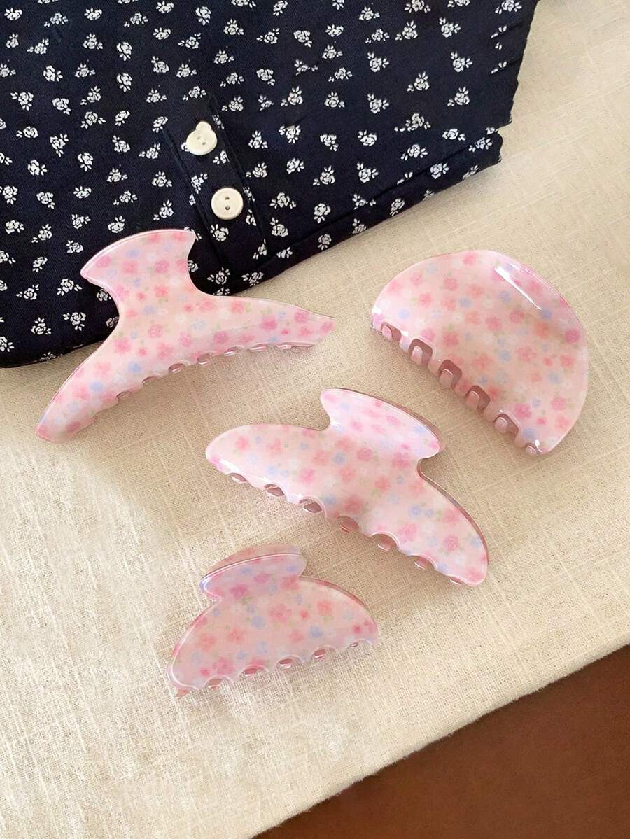 1 chiếc kẹp tóc nữ màu hồng hoa văn cỡ vừa, kiểu dáng mùa xuân/hè, kẹp tóc tươi tắn cho búi tóc, phù hợp cho cả sử dụng hàng ngày và đi nghỉ mát. - Nhiều màu - Xem 1