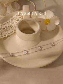 1 chiếc vòng tay bạc Sterling S925 hai lớp hình cỏ bốn lá dành cho nữ, trang sức bạc nguyên chất đính hạt vàng, vòng tay cỏ bốn lá cổ điển, không gây dị ứng, tối giản, cao cấp, thanh lịch dành cho nữ, độc đáo, phù hợp để đeo hàng ngày/dự tiệc. - Nhiều màu - Xem 5