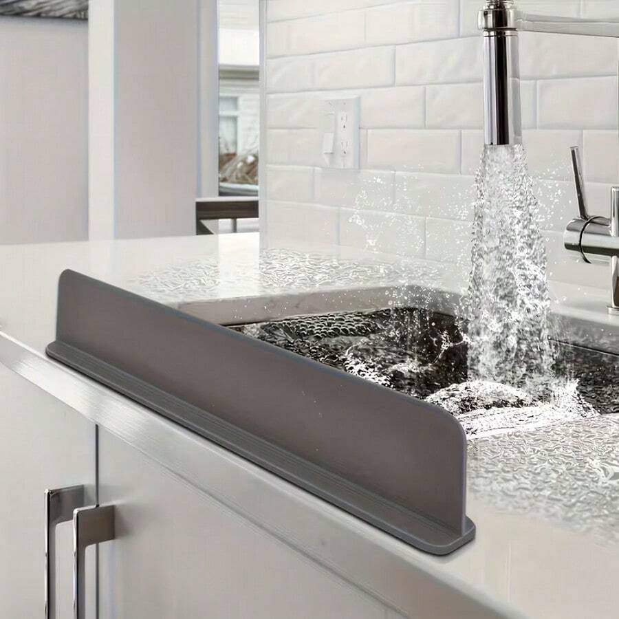 1pc Silicone Sink Splash Guard With Suction Cups, Flexible Kitchen Sink Water Barrier, Durable And Easy To Clean Splash Guard For Kitchen Sink, Vegetable Washing Basin, Lab Sink, Reusable Modern Kitchen Accessory To Reduce Splashing And Improve Safety - Multiple Styles - View 1
