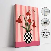 1pc Vintage Poster Decor, Showcasing Diverse Berry Pink Floral Canvas Art Piece, Depicting Tulips In A Checkered Vase. Ideal For Enhancing Living Room Or Bedroom Decor, Also A Thoughtful Gift For Friends. - E - View 15