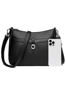 Sac bandoulière en cuir souple et léger pour maman, grande capacité, porte-monnaie et téléphone, sac à épaule, style urbain minimaliste - Noir - Voir 9
