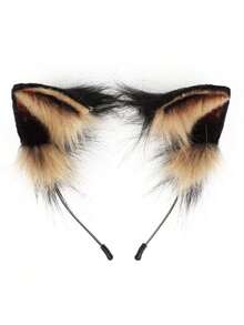 A Cat Headband Plush Cat Ears Cos Fox Ears Headband Hand Imitation Animal Ears Hair Accessories Hair Clip Lolita Accessories Party Stage Dress Up Headwear - Dark Brown - 查看 10