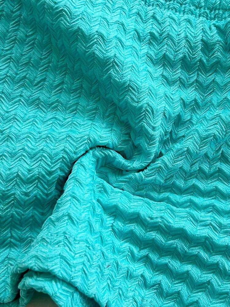 Conjunto Casual de 2 Piezas para Mujer: Top Halter a Rayas y Shorts para Vacaciones - Agua verde azul - Añade 7