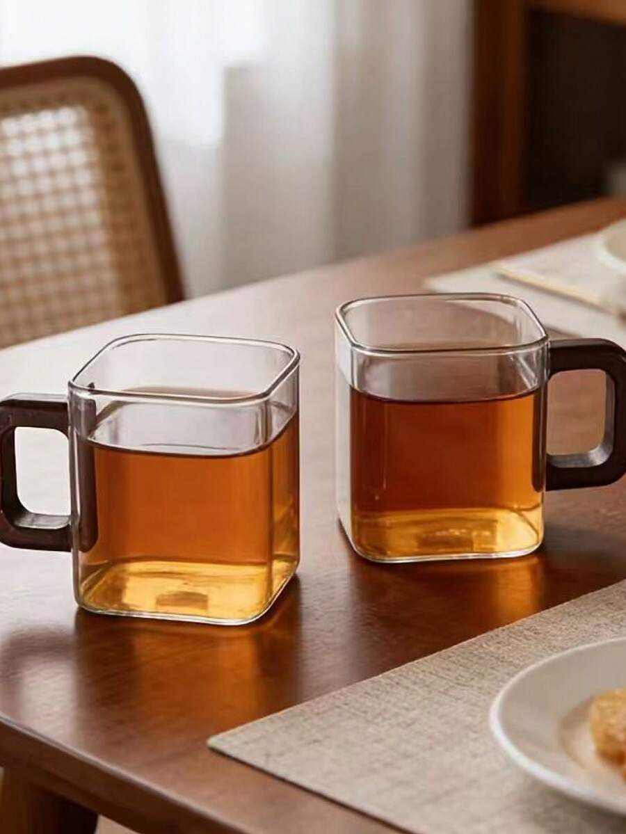 1/6 件装木柄玻璃杯，高硼硅玻璃茶杯，大容量饮用咖啡杯，家用奶茶果汁单层杯，小容量现磨咖啡杯，胡桃木柄咖啡杯，家用早餐奶茶杯及其他饮品杯，节日礼物，母亲节礼物，父亲节礼物，派对杯 - 彩色 - 查看 1