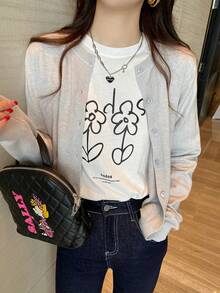 Suéter De punto para Mujer, cárdigans nuevos De manga larga con cuello redondo, suéter De punto blanco, cárdigan, Tops para Mujer, prendas De punto, suéteres De Mujer Q1016 - Gris - Ver 4