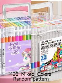 120 Colors Acrylic Marker Pens, Colored Markers, Suitable For Picture Book Painting, Card Making, Great Value Set For Beginners, Applicable For DIY Art Painting, Art Creation, Quick Drying, Graffiti, School Use (Packaging Pattern Random) - Sets - View 12