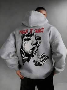 Camvyn Men's Cool Graphic Print Loose Fit Thermal Lined Hoodie Sweatshirt, Street Fashion - Grey - View 1