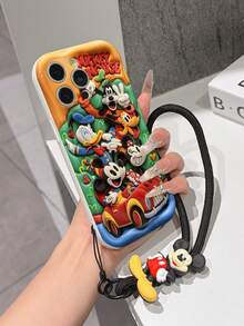 Disney Mickey Mouse Clubhouse Phone Case : 3D Fluffy Pattern Border Protector Phone Soft Phone Case With A Free Cute Mickey Bracelet Chain Lanyard, Mickey, Minnie, Goofy, Donald Duck, Daisy Duck, Pluto, For Apple 17 Promax 17 Pro 16 15 14 13 12 11 Pro Max XS Max X XR Soft Cover Summer Phone Case - 白色 - 查看 4