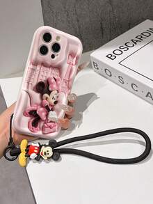 Disney Mickey Mouse Clubhouse Phone Case : 3D Fluffy Pattern Border Protector Phone Soft Phone Case With A Free Cute Mickey Bracelet Chain Lanyard, Mickey, Minnie, Goofy, Donald Duck, Daisy Duck, Pluto, For Apple 17 Promax 17 Pro 16 15 14 13 12 11 Pro Max XS Max X XR Soft Cover Summer Phone Case - trắng - Xem 6