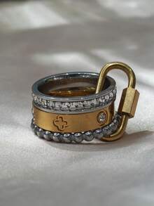 Bộ 4 chiếc nhẫn thép không gỉ mạ vàng 18K, thích hợp cho nữ đeo hàng ngày, bộ nhẫn thép không gỉ cá tính phong cách hiphop, tự thiết kế nhẫn theo sở thích cá nhân. - Phong cách phối màu số bốn - Xem 2