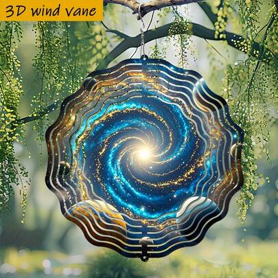 1 chiếc chong chóng gió xoay 3D hình thiên hà - Trang trí tường hình bầu trời sao xoay 360° kèm móc treo, đường kính 10 inch, bằng kim loại sắt, thích hợp trang trí trong nhà/ngoài trời, cho đám cưới, Giáng sinh, tiệc tùng và sân vườn - Thiết kế thiên hà và tinh vân đầy mê hoặc