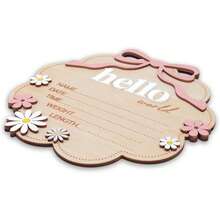 1pc "Hello World" Wooden Baby Birth Announcement Sign With Pink Bow, Cloud & Floral Pattern Newborn Name, Date, Time, Weight, Height Wooden Plaque, Hospital Newborn Notice Board, Baby Girl Nursery Photo Prop, Baby Girl Nursery Decor, Photo Prop And Keepsake - Hello World - View 8