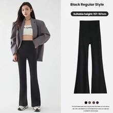 Nuevos pantalones de tiburón acampanados de cintura alta para mujer, pantalones de tiburón elásticos con corte de bota de verano, pantalones casuales Retro, ropa de calle para mujer - Negro, de 157 a 167 cm. - Ver 5