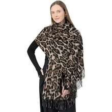 Thick Cashmere Scarf With Leopard Print And Fringe, Perfect For Autumn And Winter 220G - 卡其色 - 查看 3