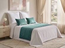 Juego de camino de cama 3 piezas de terciopelo con 2 cojines con relleno incluido, decoración elegante para dormitorio - Verde - Ver 3