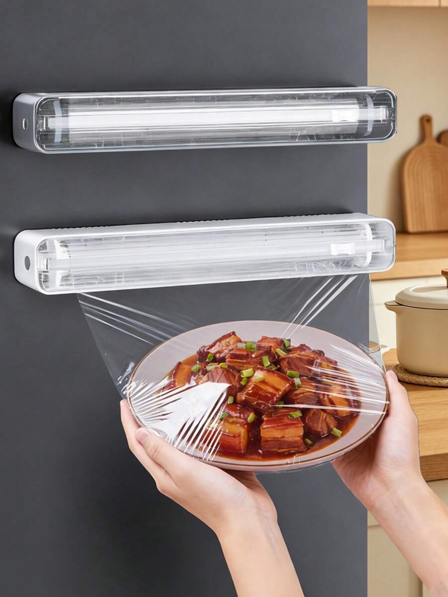 Papel Film Adhesivo de Cocina, Rollo Desechable de Plástico, Película de Plástico para Alimentos, Dispensador Magnético de Plástico con Cortador, Cortador de Papel Film Adhesivo, Adecuado para Cocina, Restaurante, Accesorios de Cocina, Suministros de Cocina, Herramientas de Cocina