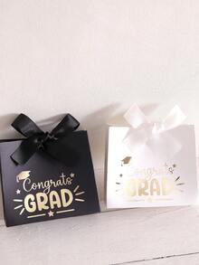 15 piezas Caja de regalo con estampado de oro para la temporada de graduación, diseño de estampado de oro "Congrats Grad", fondo blanco con patrón dorado para celebración de recuerdo, empaque de favor de fiesta con lazo, bolsa conmemorativa con textura metálica, decoración de ambiente festivo - Ver 4