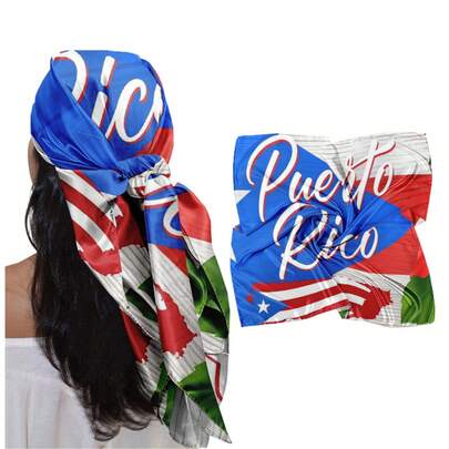 1pc 35-Inch Square Headscarf, Soft, Stylish, And Aesthetically With A Puerto Rico Pattern. Skin-Friendly, Breathable, And Not Stuffy. Suitable Daily Outings, Shopping, Dates, Coffee, Outdoor Activities, Beach Vacations