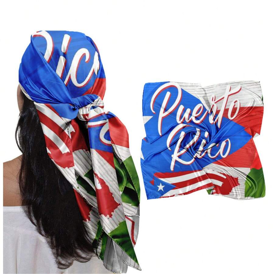 1pc 35-Inch Square Headscarf, Soft, Stylish, And Aesthetically With A Puerto Rico Pattern. Skin-Friendly, Breathable, And Not Stuffy. Suitable Daily Outings, Shopping, Dates, Coffee, Outdoor Activities, Beach Vacations - Nhiều màu - Xem 1