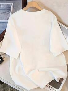 Éxito de 2026: Camiseta de Mujer de Hombros Caídos para Primavera/Verano con Estampado Divertido de Personajes y Estrellas al Estilo Coreano, Corte Holgado, Manga Corta Casual para Estudiantes - Tela Ligera y Suave - blanco - Ver 10