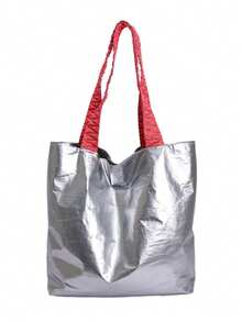 1pc Women's Contrast Color Shoulder Crossbody Bag, Large Capacity Glitter Tote Bag, Suitable For Shopping, Commuting, Gift - Silver - View 6