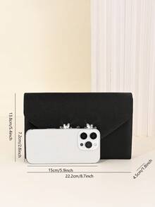 Women's Envelope Clutch Bag, Evening Purse With Rhinestone Flower,Chain Strap,Formal Handbag For Weddings,Proms,Cocktail Partiy & Special Occasion - Black - View 7